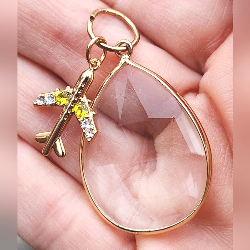 Anthropologie "Smooth Flight" Quartz Pendant w Swarovski Crystal Airplane